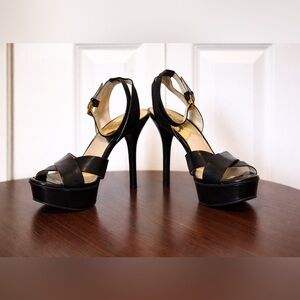 Michael Kors Black Platform Heels 7.5 Strappy Stiletto Sandals Party Club Y2K